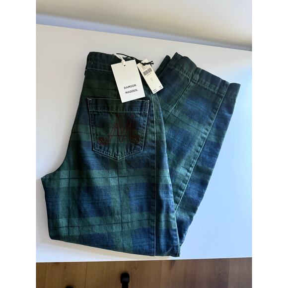 $180 New Damson Madder Neve High Rise Straight Jeans - Blue Plaid - 2 - Picture 7 of 14